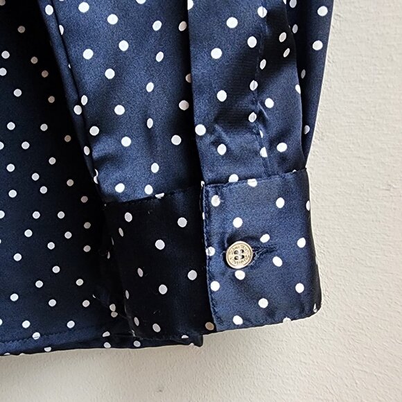 Calvin Klein Navy Polka Dot Button Down Shirt Size Petite Small - Picture 14 of 16